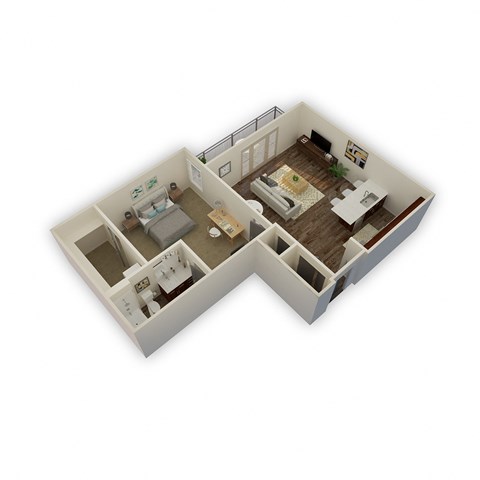 Floor plan for 1 bed, 1 bath, 717 sqft